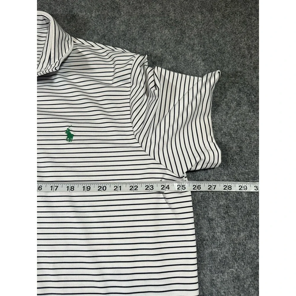 Polo Ralph Lauren Men's White Blue Striped Performance Polo Shirt Short Sleeve